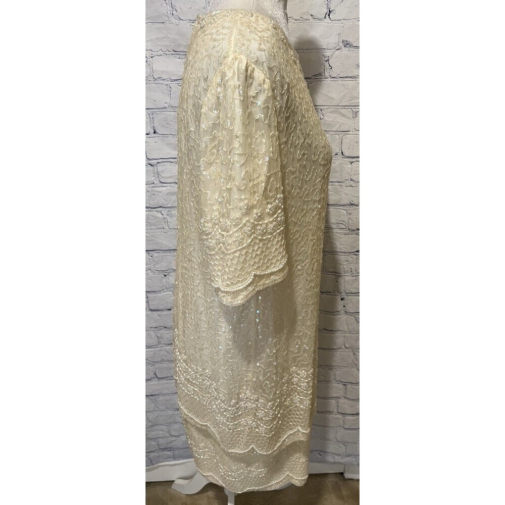 Silky Nights New York Vintage Beaded Dress 80s Silk Cocktail Formal Dress Large - Picture 8 of 13